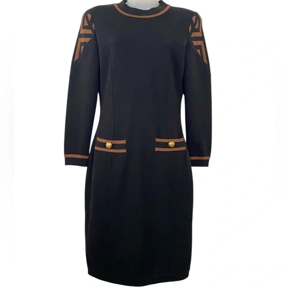 VTG Louis Feraud 100% Wool Midi Long Sleeve Sweater Dress - Picture 1 of 6